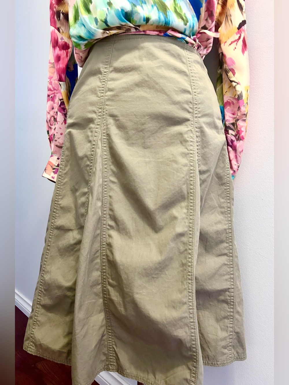 Gap 100%Cotton Olive Green A-Line Midi Skirt
